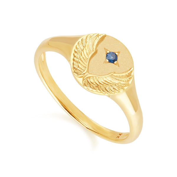 Gemondo Zodiac Sapphire Virgo Signet Ring In 9ct Yellow Gold
