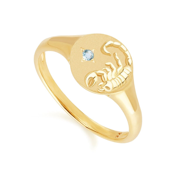 Gemondo Zodiac Swiss Blue Topaz Scorpio Signet Ring In 9ct Yellow Gold