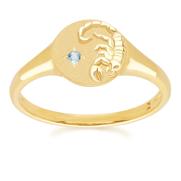gemondo Zodiac Swiss Blue Topaz Scorpio Signet Ring In 9ct Yellow Gold