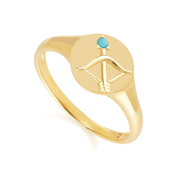 Gemondo Zodiac Turquoise Sagittarius Signet Ring In 9ct Yellow Gold