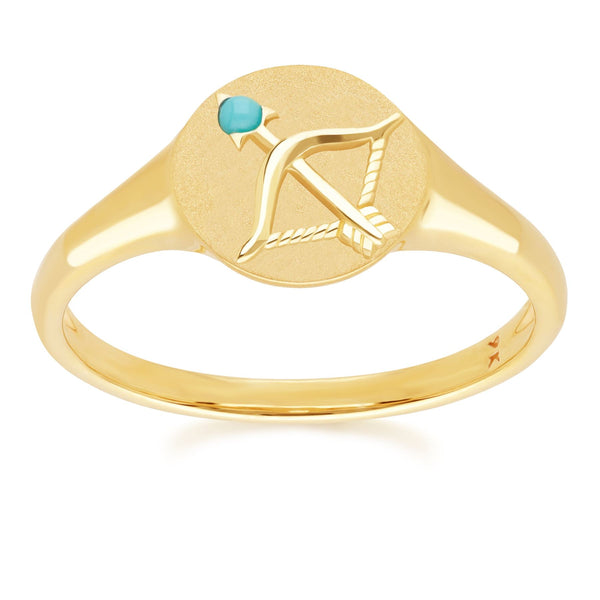 gemondo Zodiac turquoise Sagittarius Signet Ring In 9ct Yellow Gold