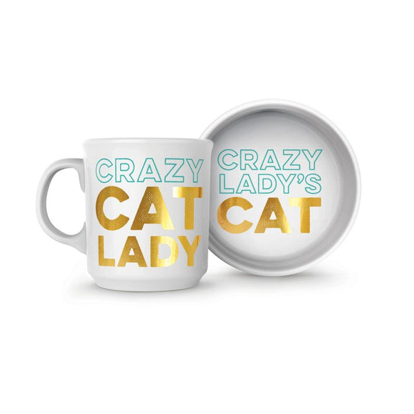 genuine fred CERAMIC MUG + CAT BOWL SET Crazy Cat Lady