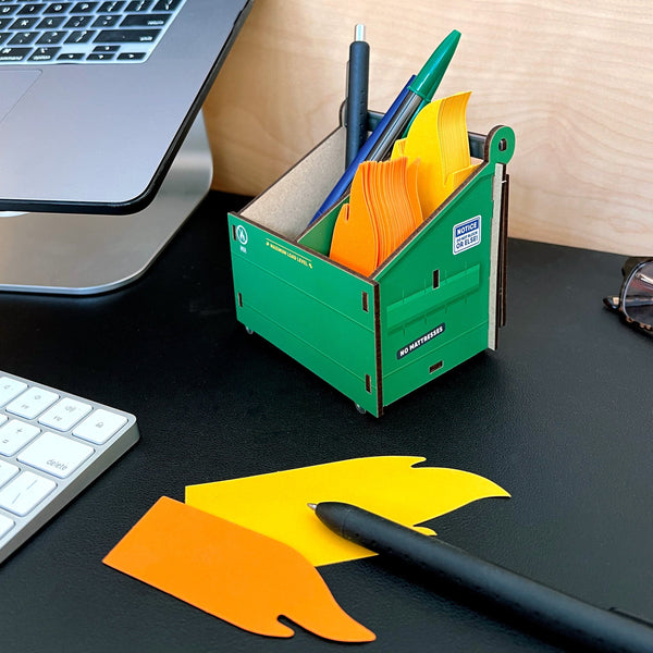 Genuine Fred DESK DUMPSTER Pencil Holder With Note Cards