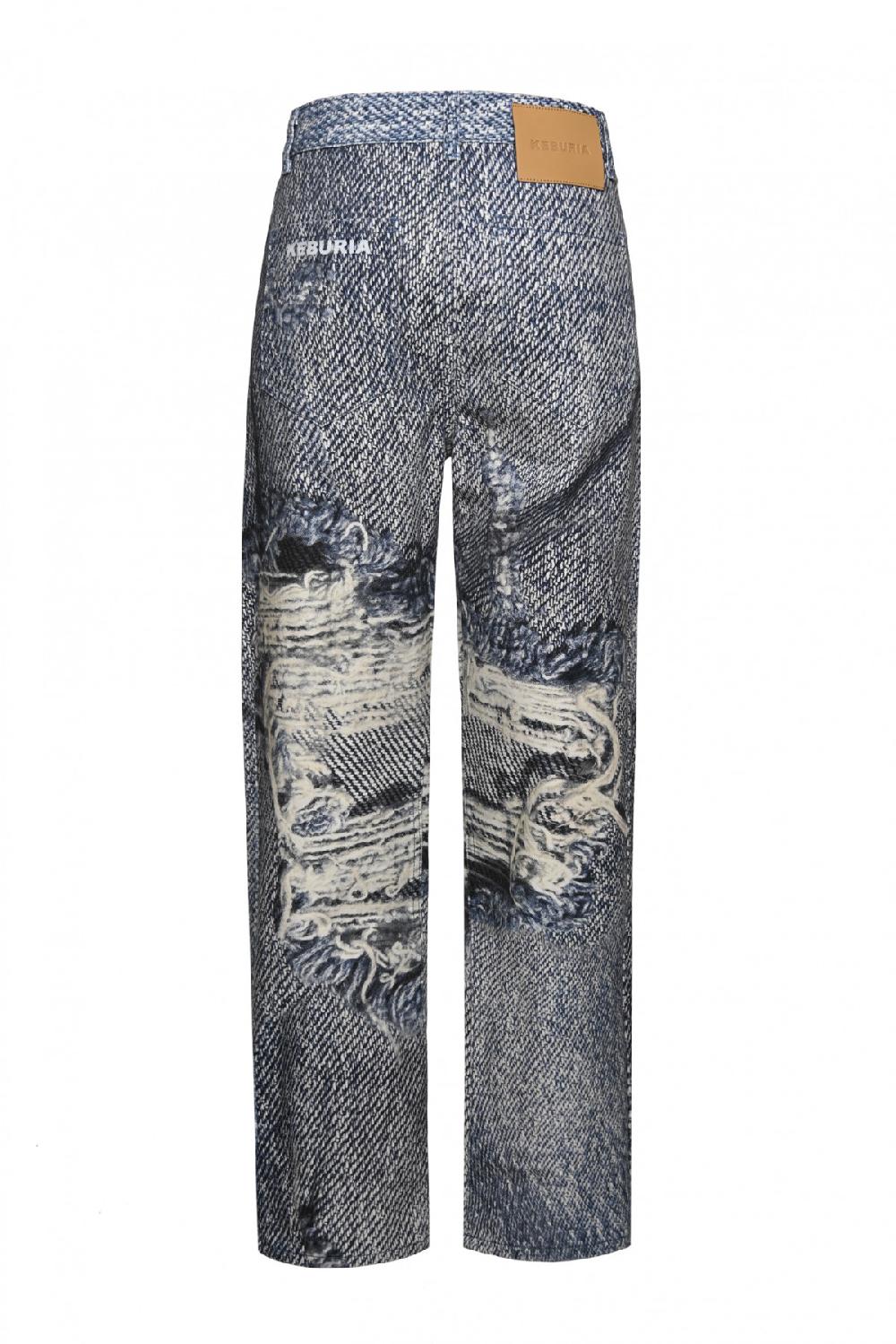 George Keburia GEORGE KEBURIA - DISTRESSED DENIM PRINT PANTS
