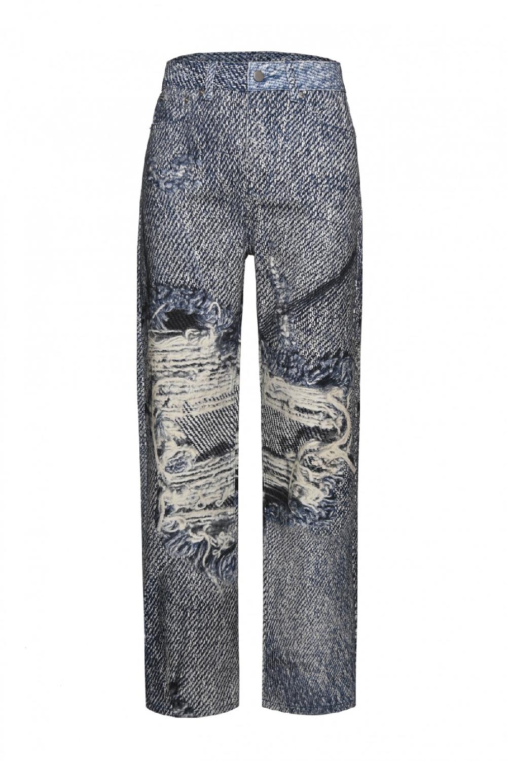 george keburia GEORGE KEBURIA - DISTRESSED DENIM PRINT PANTS