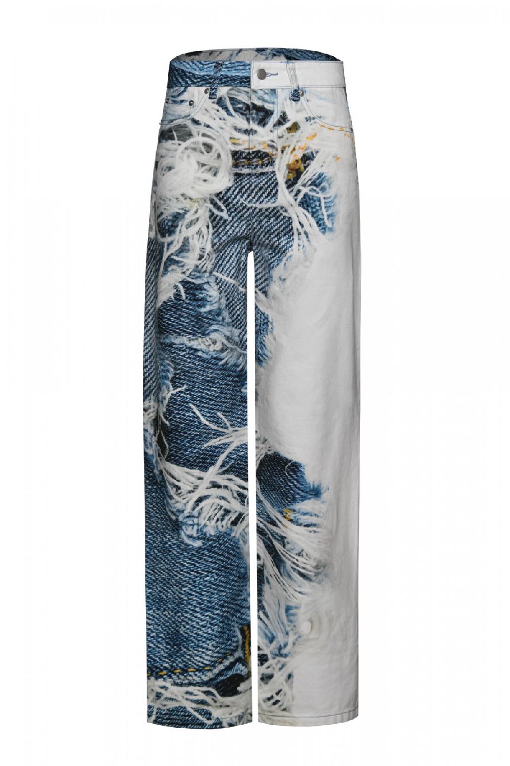 george keburia GEORGE KEBURIA - DISTRESSED DENIM PRINT PANTS