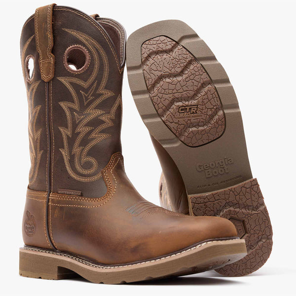 Georgia Boot Georgia Boot Core 37 Western 11" Steel Toe Waterproof Pull-On Work Boo Brown