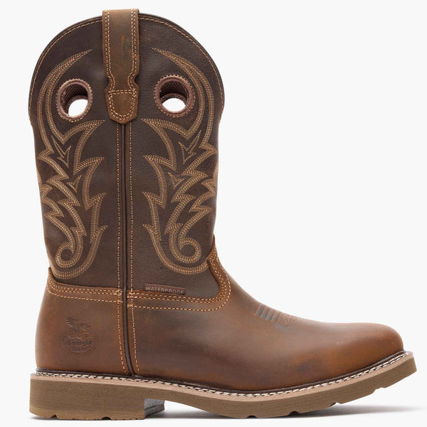 georgia boot Georgia Boot Core 37 Western 11" Steel Toe Waterproof Pull-On Work Boo Brown