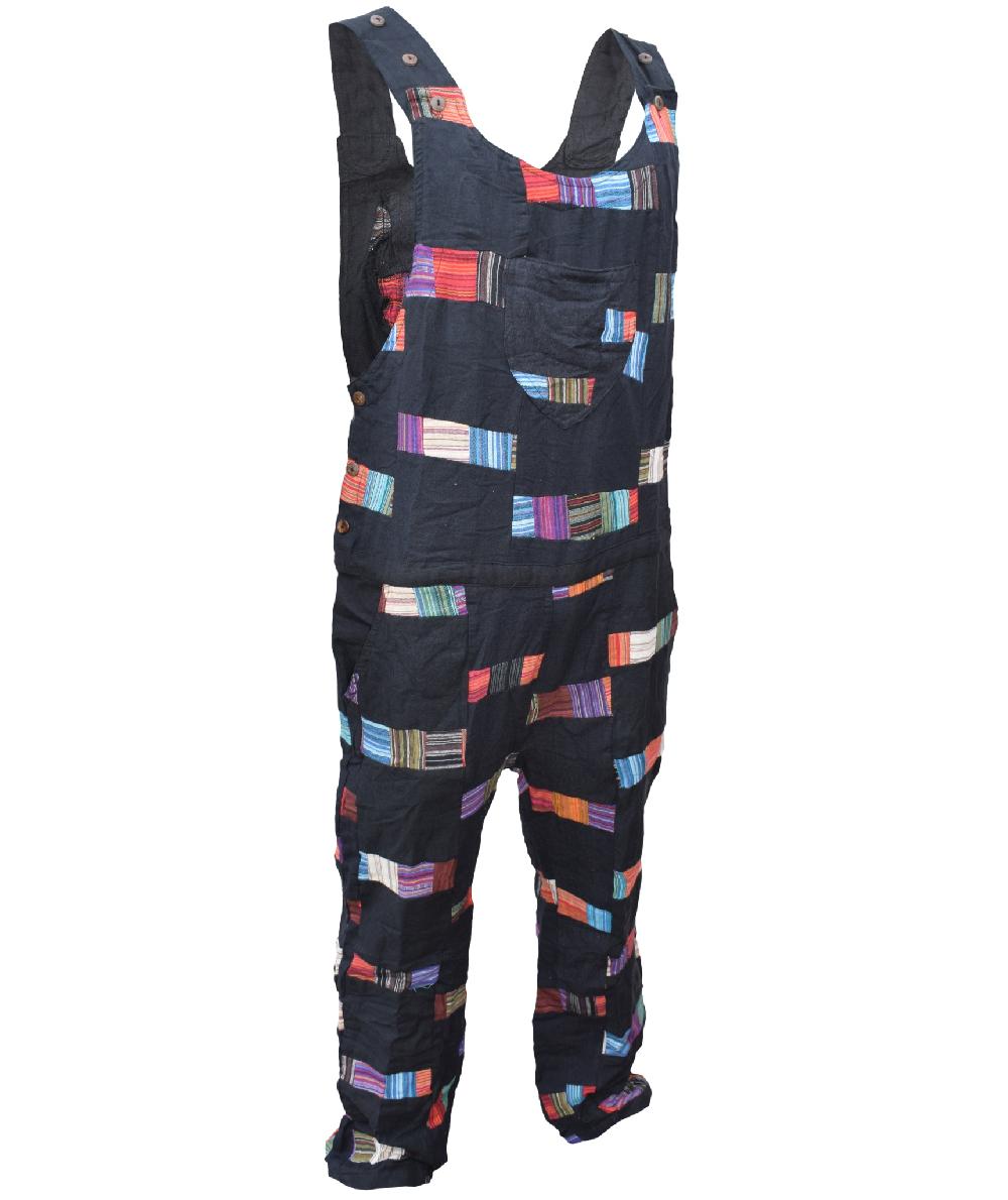 Gheri Cotton Black Patchwork Dungarees Overalls Black Patchwork