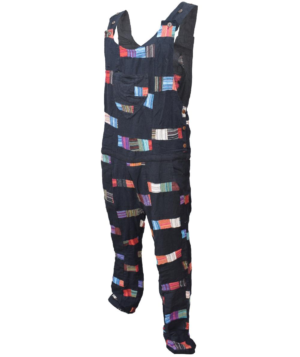 Gheri Cotton Black Patchwork Dungarees Overalls Black Patchwork
