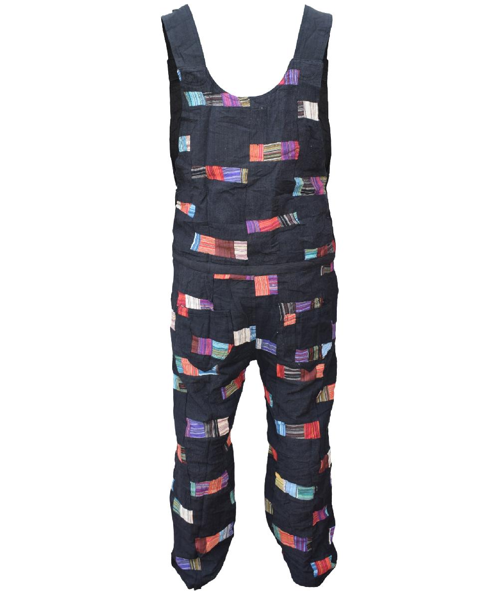 Gheri Cotton Black Patchwork Dungarees Overalls Black Patchwork