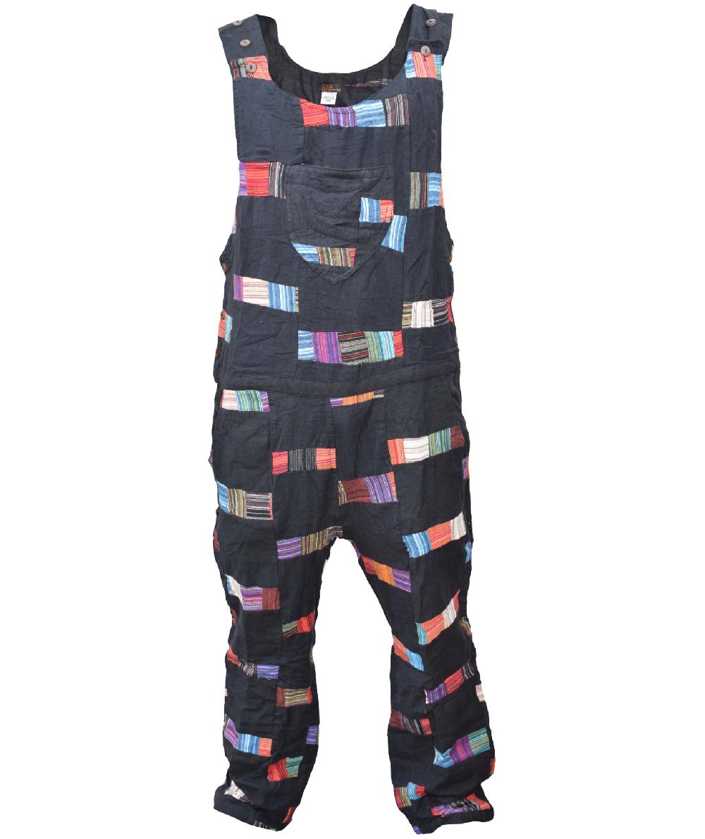gheri Cotton Black Patchwork Dungarees Overalls Black Patchwork