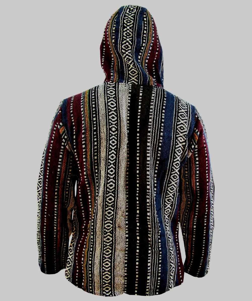 Gheri Cotton Multicolored Ethnic Baja Hoody Turquoise Mix