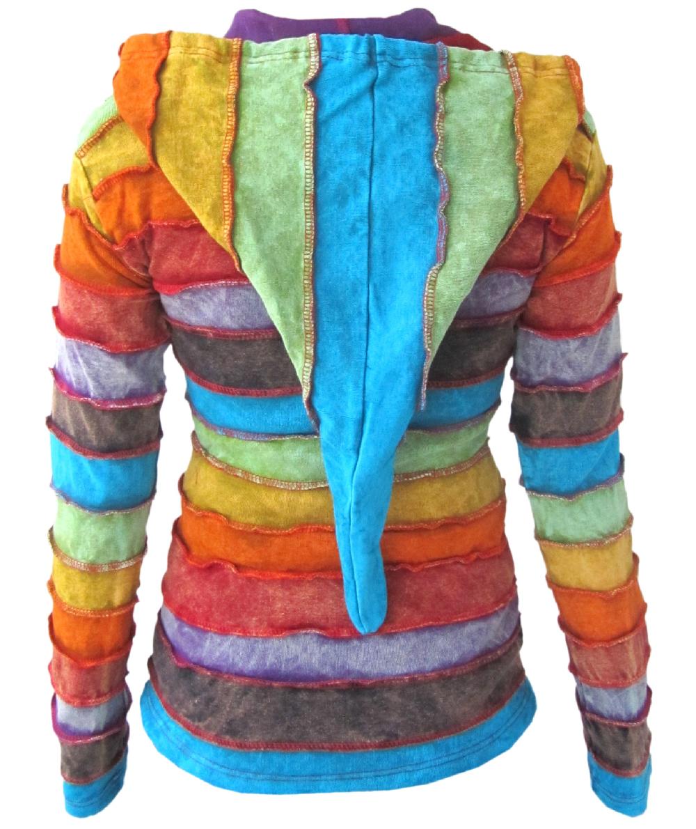 Gheri Cotton Rainbow Striped Stonewashed Ribs Hoody