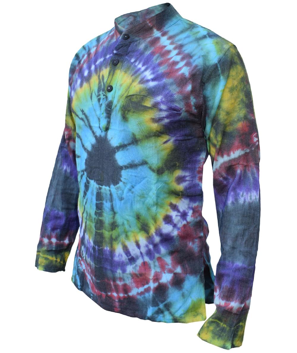 Gheri Cotton Tie Dye Casual Grandad Shirt Marble Tie Dye