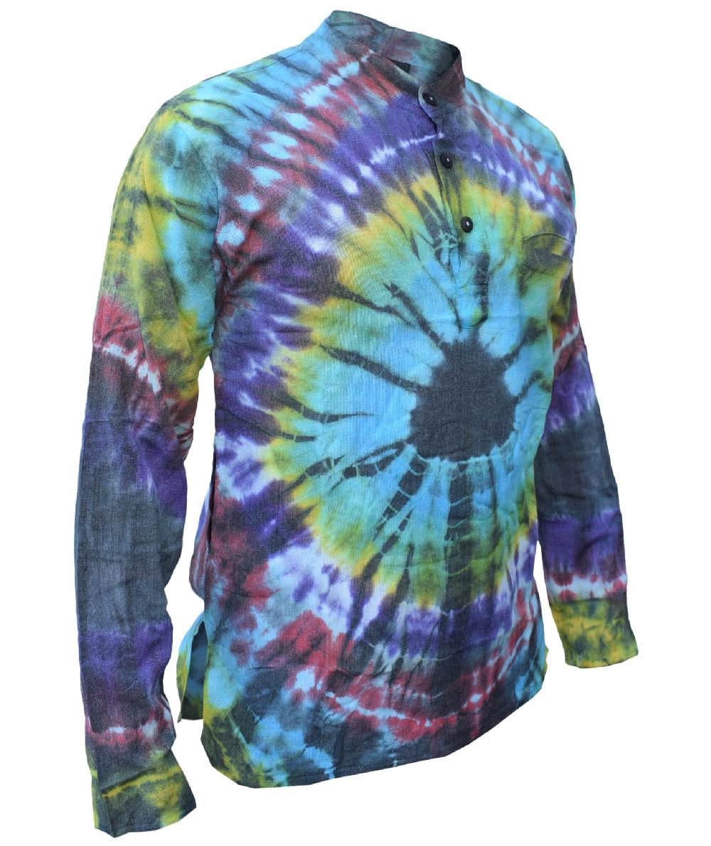 Gheri Cotton Tie Dye Casual Grandad Shirt Marble Tie Dye