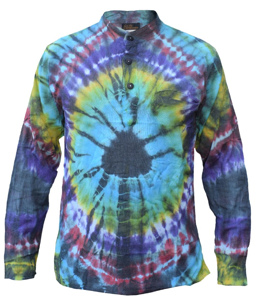 gheri Cotton Tie Dye Casual Grandad Shirt Marble tie dye