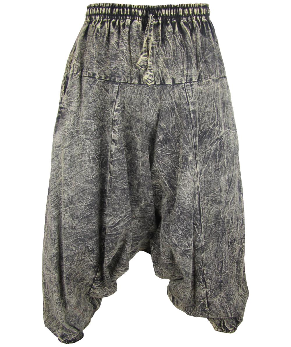 gheri Dusky Aladdin Stonewashed Drop Crotch Harem Pants Black