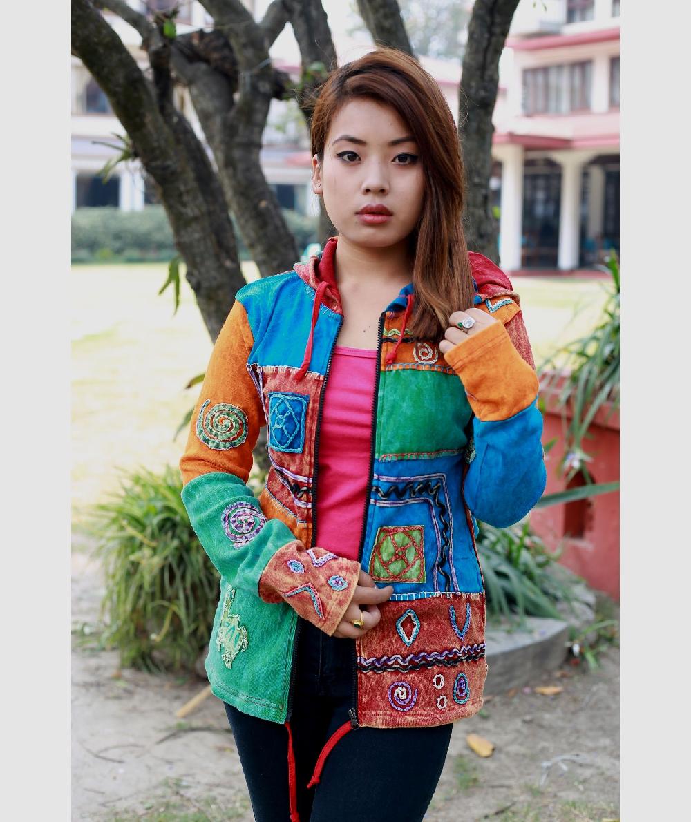 Gheri Aztec Embroidery Ribs Hoody