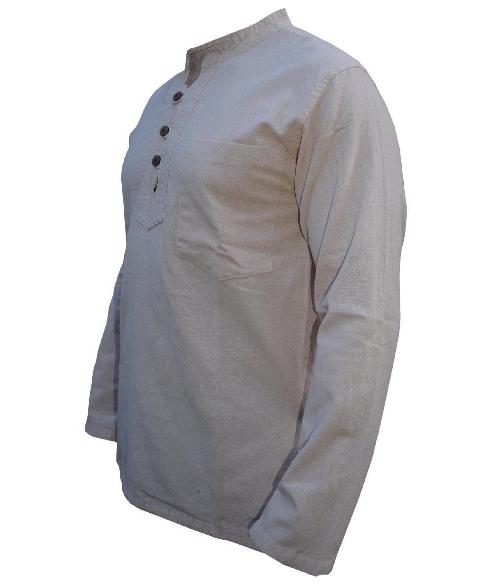 Gheri Band Collar Oxford Grandad Shirt White