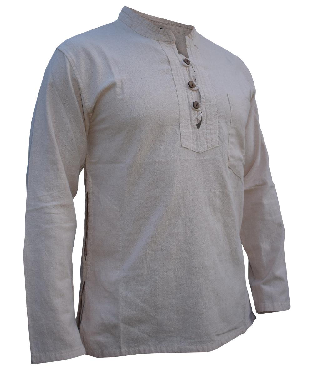 Gheri Band Collar Oxford Grandad Shirt White