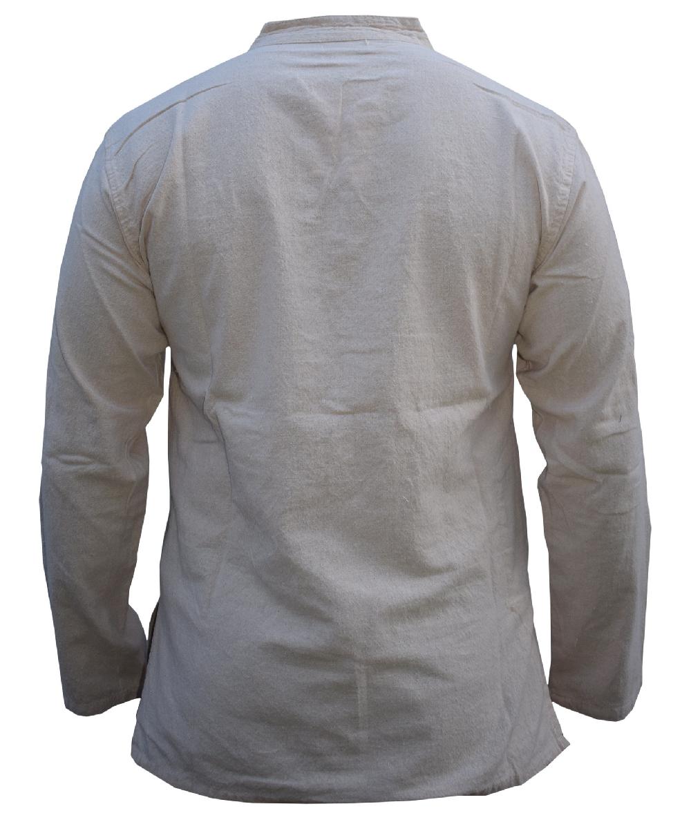 Gheri Band Collar Oxford Grandad Shirt White