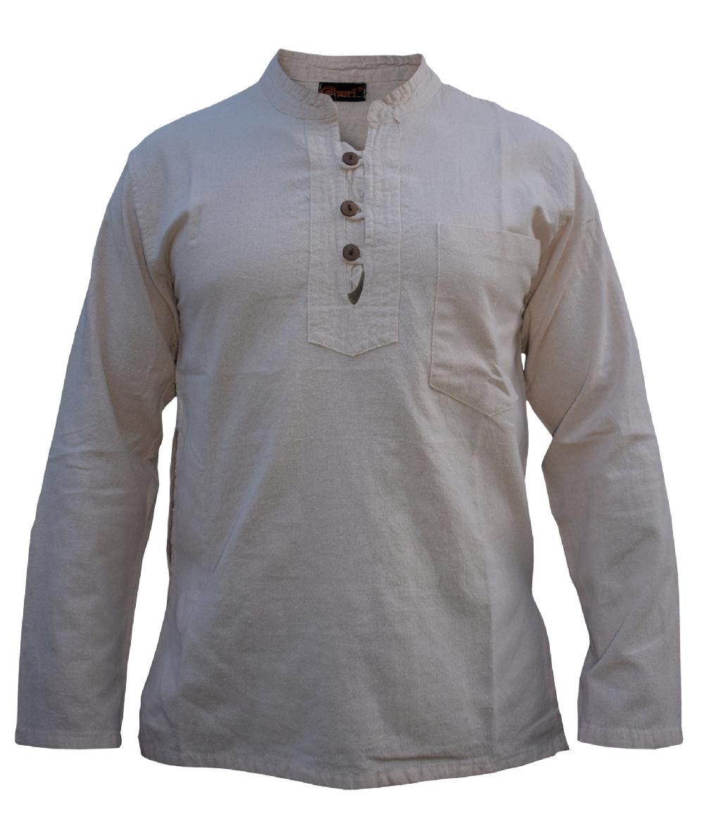 gheri Band Collar Oxford Grandad Shirt White