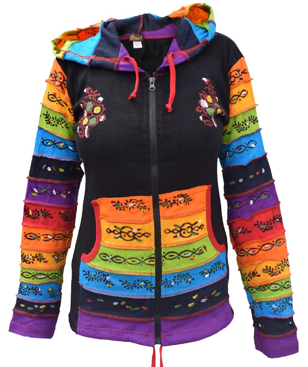 gheri Black Plain Printed Ribs Hoody