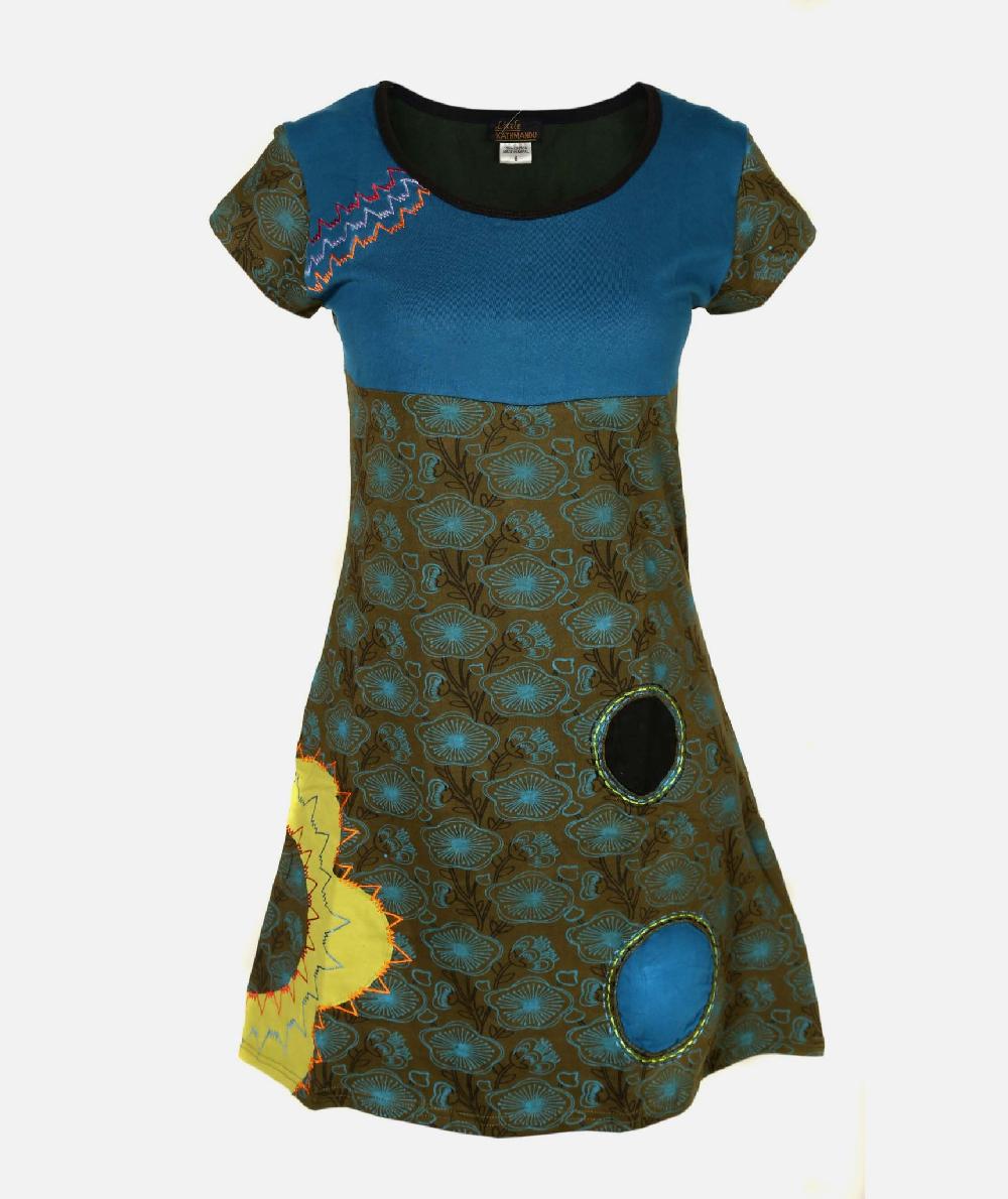 Gheri Blue Floral Embroidery Dress