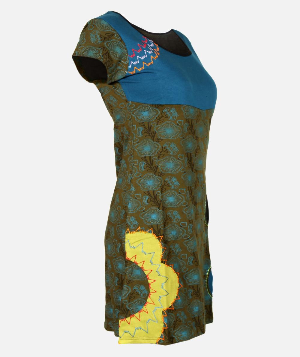 Gheri Blue Floral Embroidery Dress