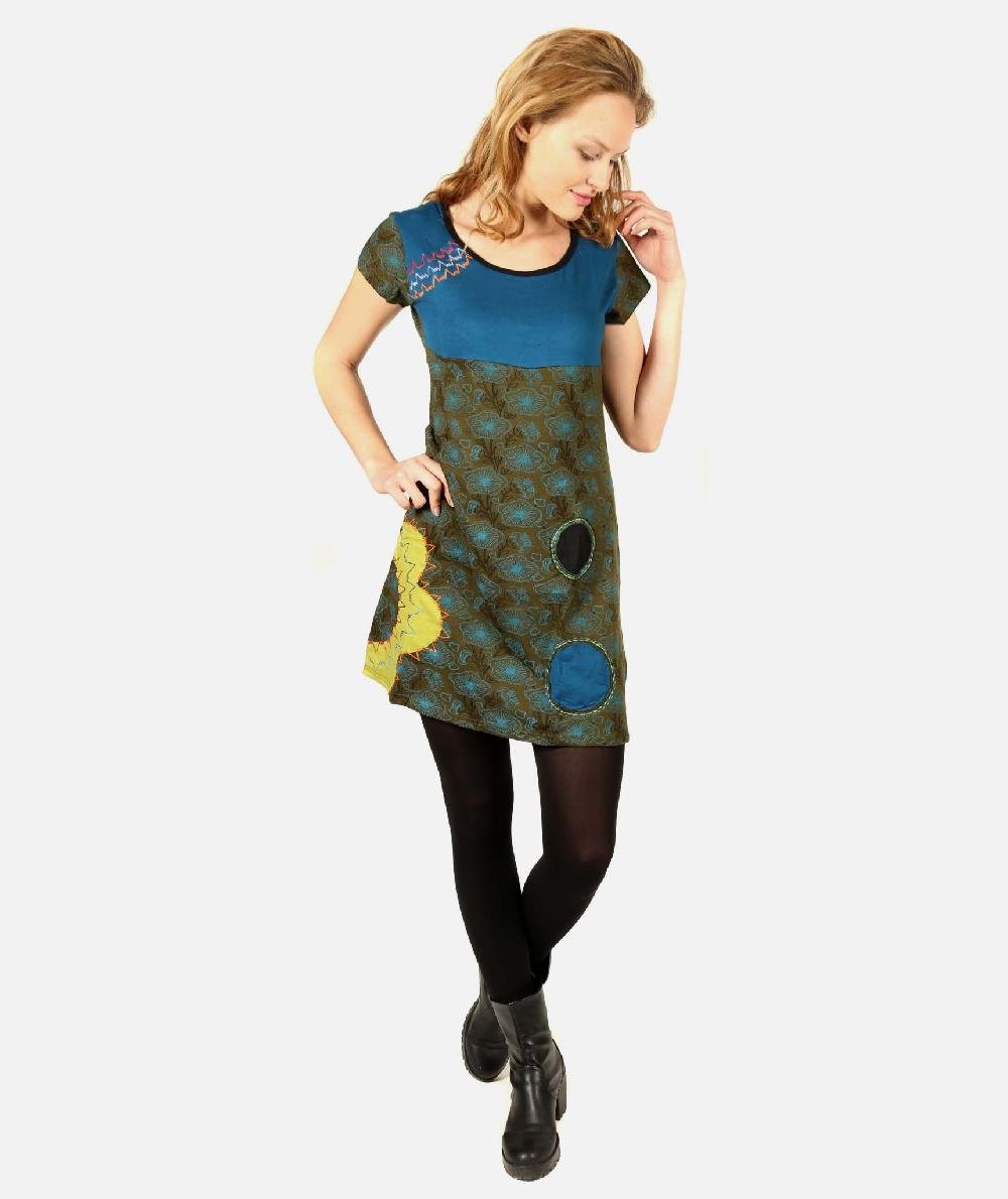 gheri Blue Floral Embroidery Dress