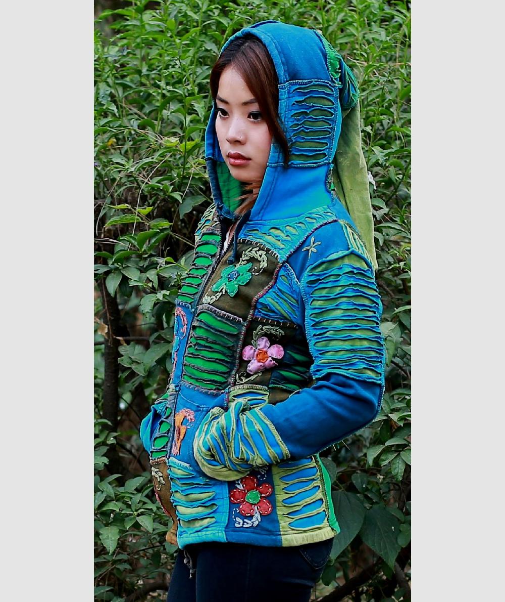 Gheri Blue Pixie Hood Patch Ribs Hoody Summer