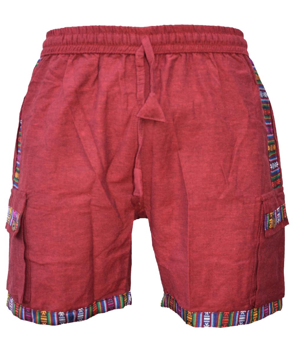 gheri Cotton Edge Patchwork Shorts Maroon MAROON