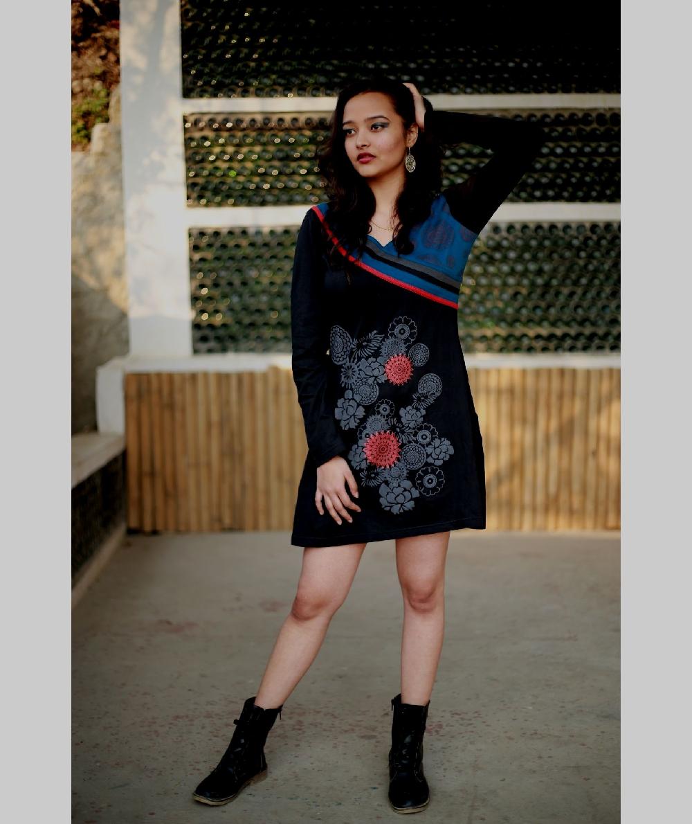 Gheri Gears & Flowers Black Dress