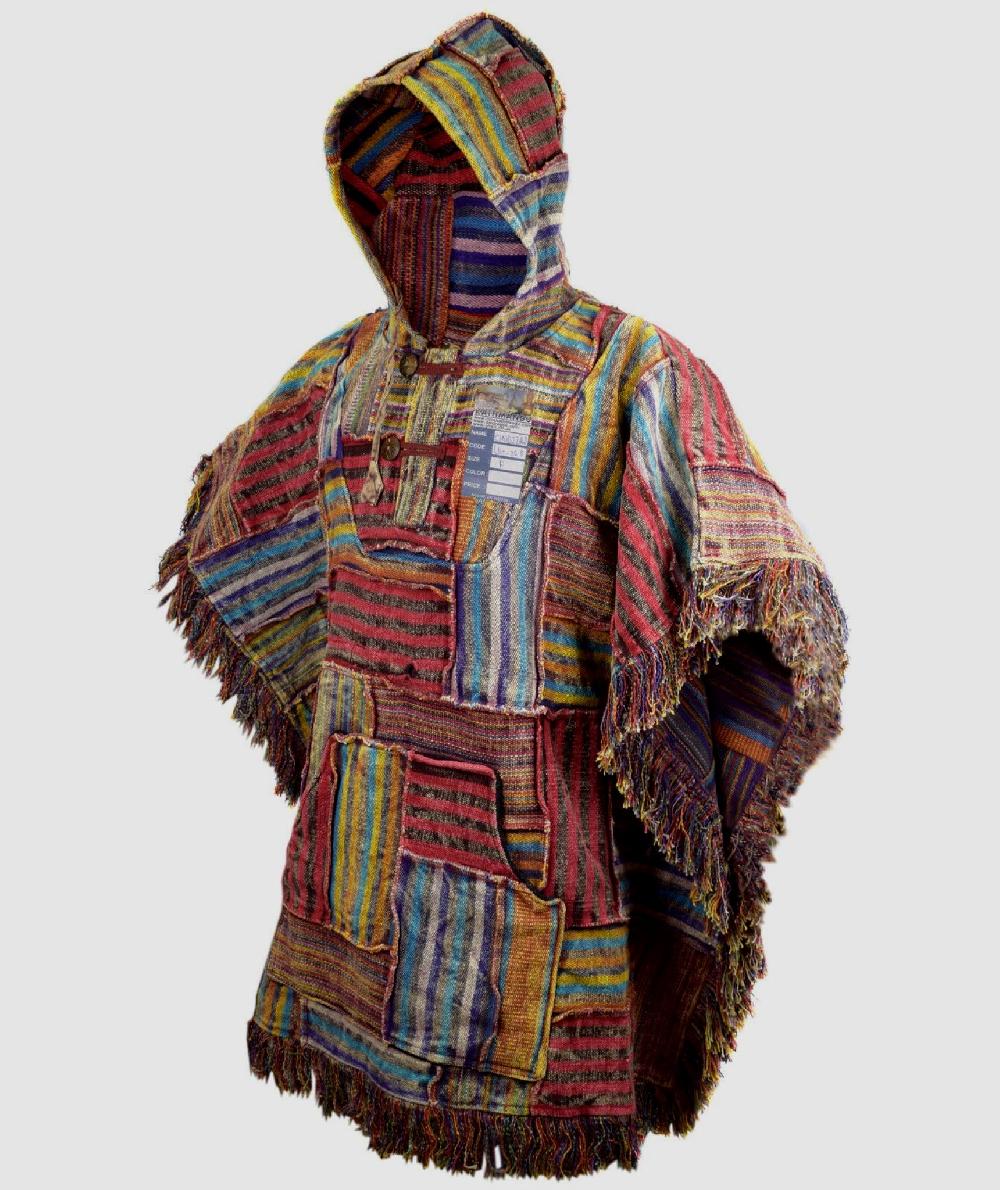 Gheri Hippie Gypsy Cotton Hooded Poncho A