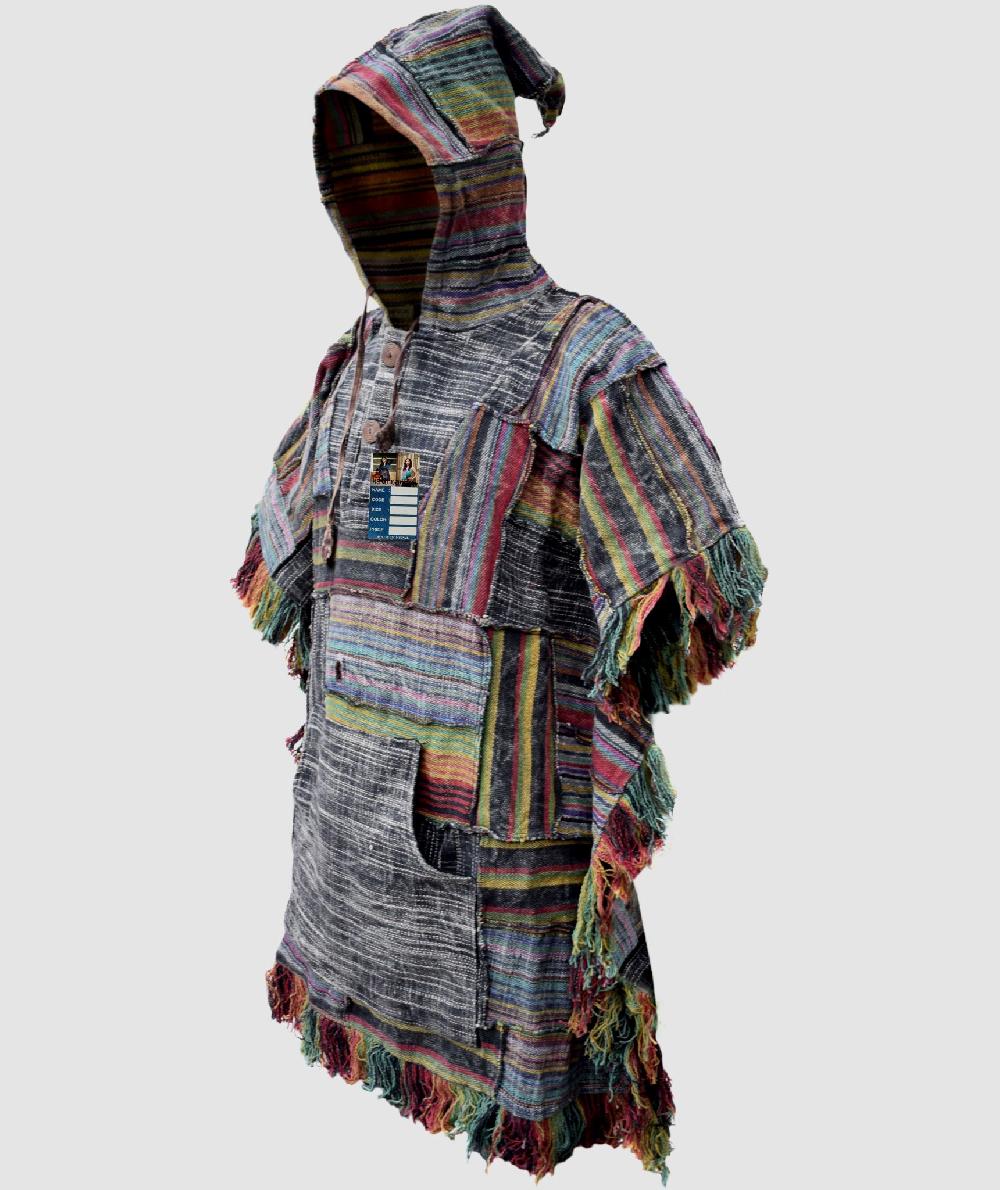 Gheri Hippie Gypsy Cotton Hooded Poncho A
