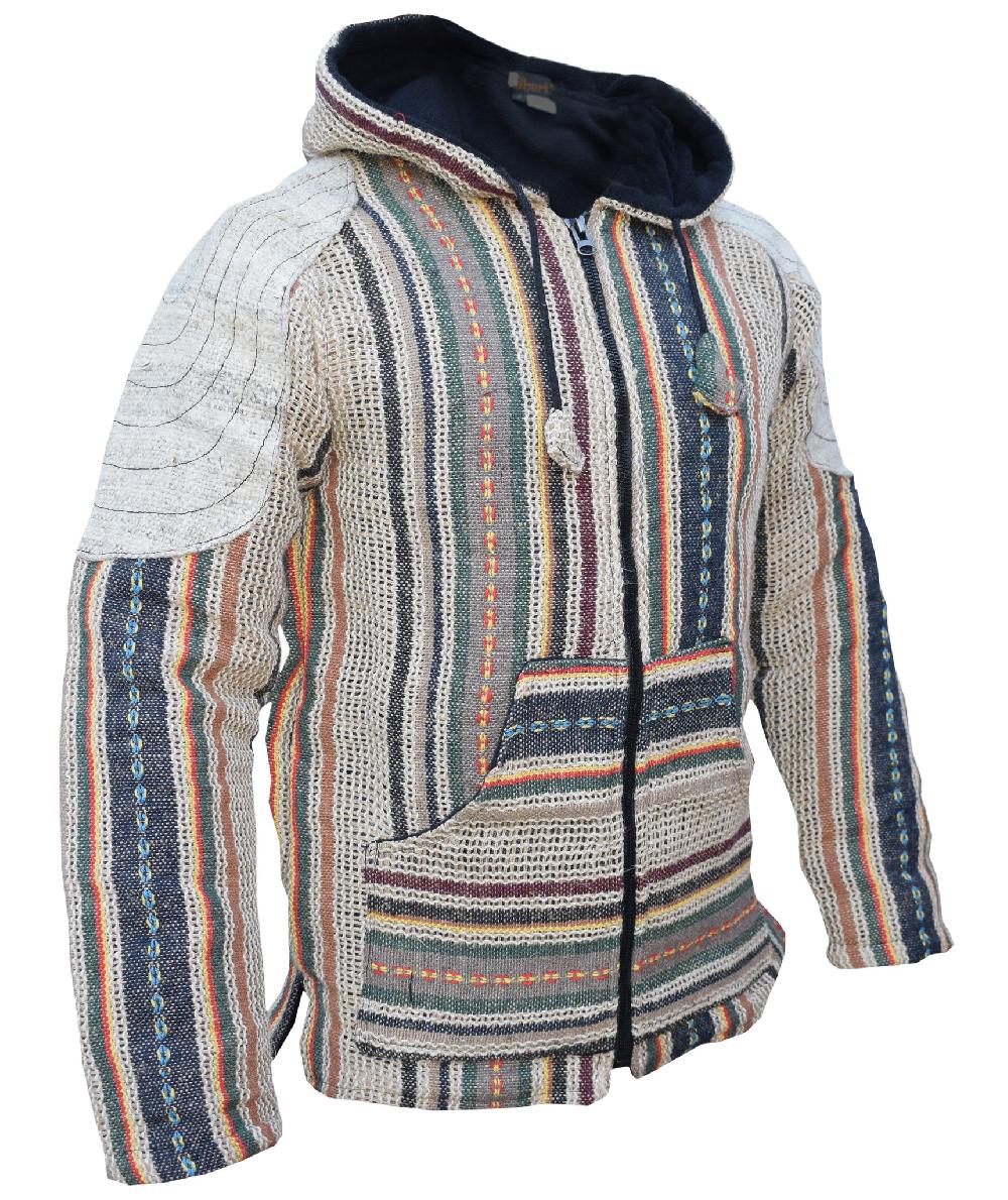 Gheri Gheri Jute Hemp Fleecelined Striped Jacket Hemp Jute Striped