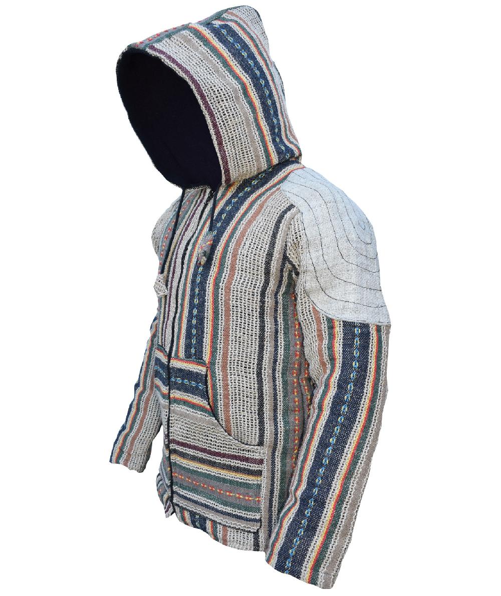 Gheri Gheri Jute Hemp Fleecelined Striped Jacket Hemp Jute Striped