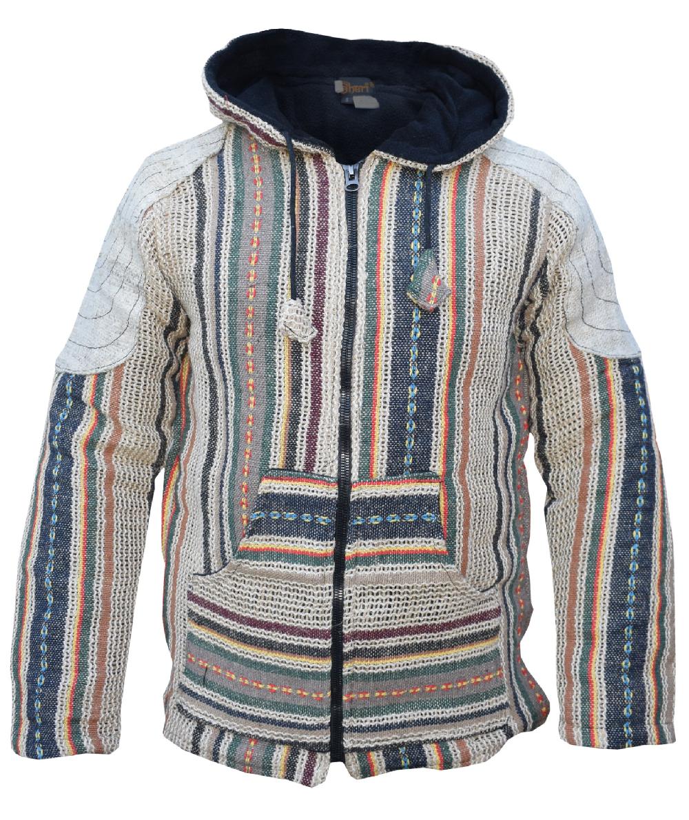 gheri Gheri Jute Hemp Fleecelined Striped Jacket hemp jute striped