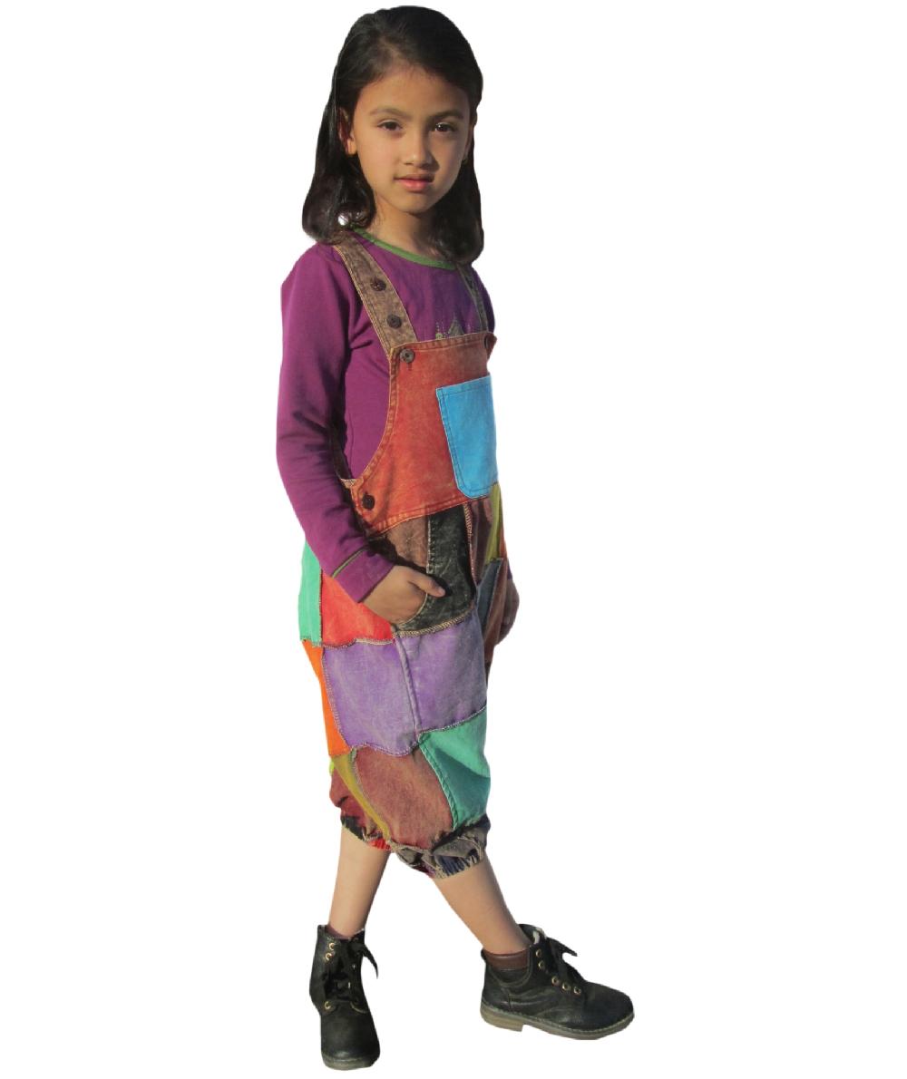 Gheri Kids Drop Crutch Harem Patchwork Dungaree