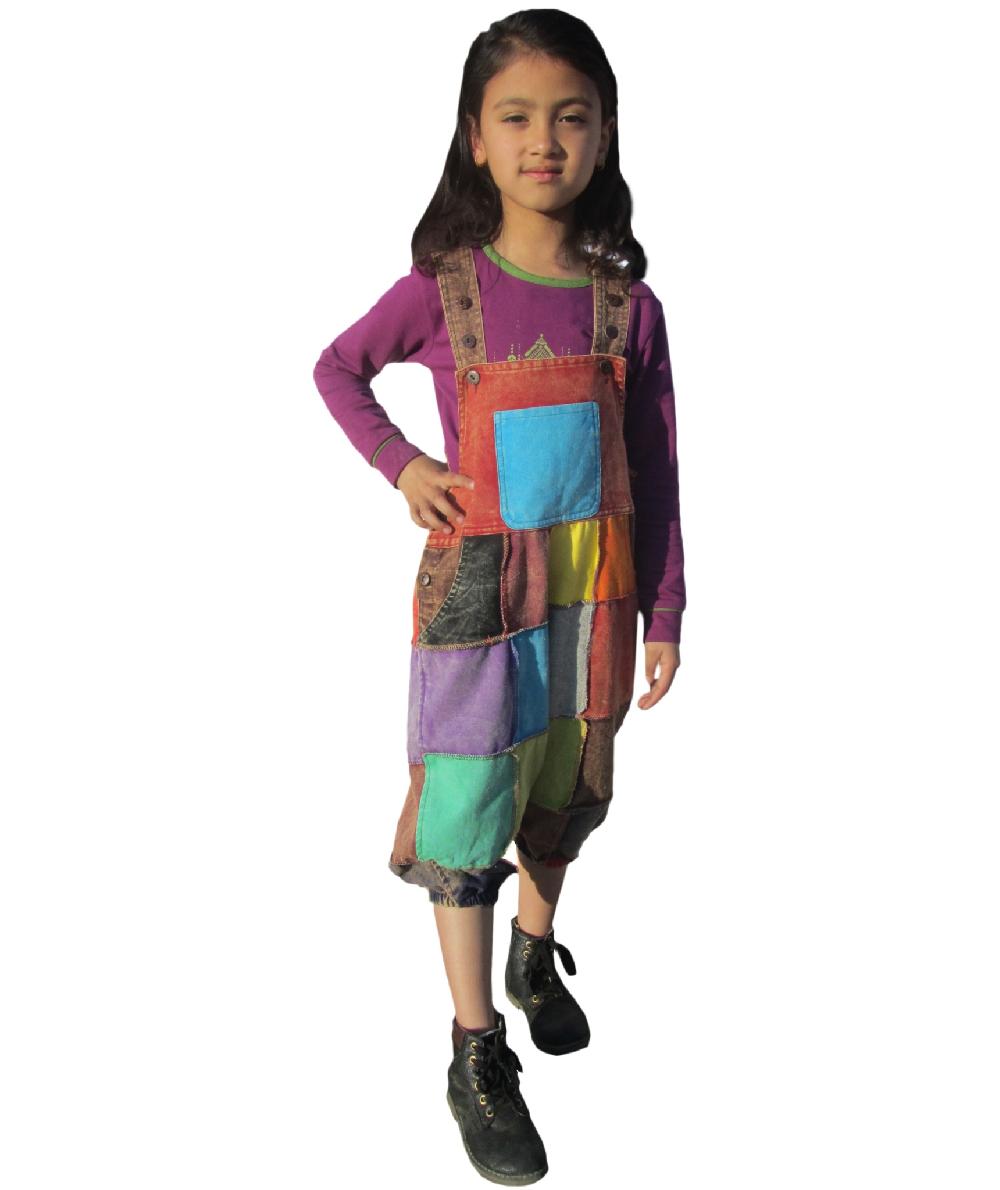 Gheri Kids Drop Crutch Harem Patchwork Dungaree