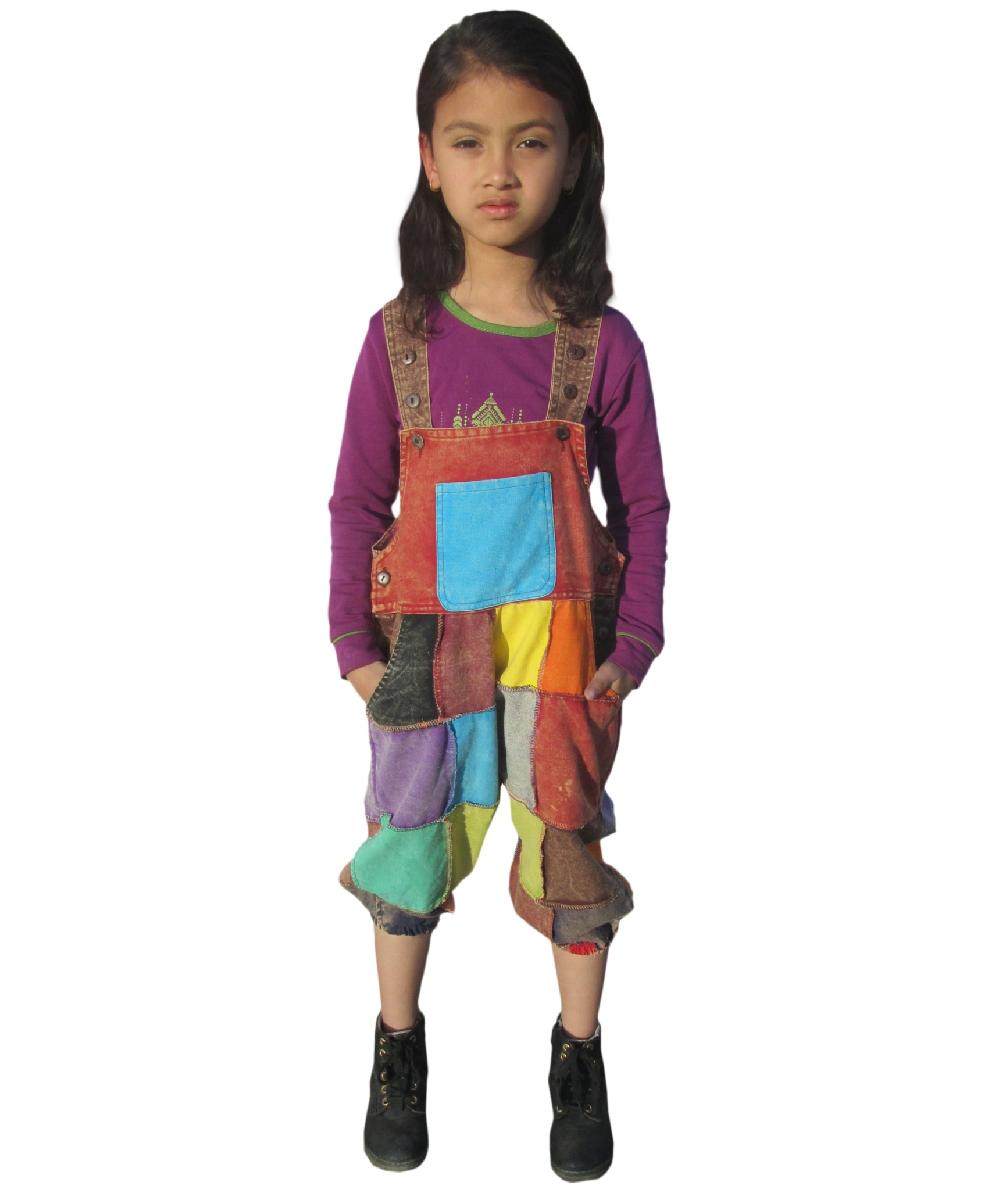 Gheri Kids Drop Crutch Harem Patchwork Dungaree
