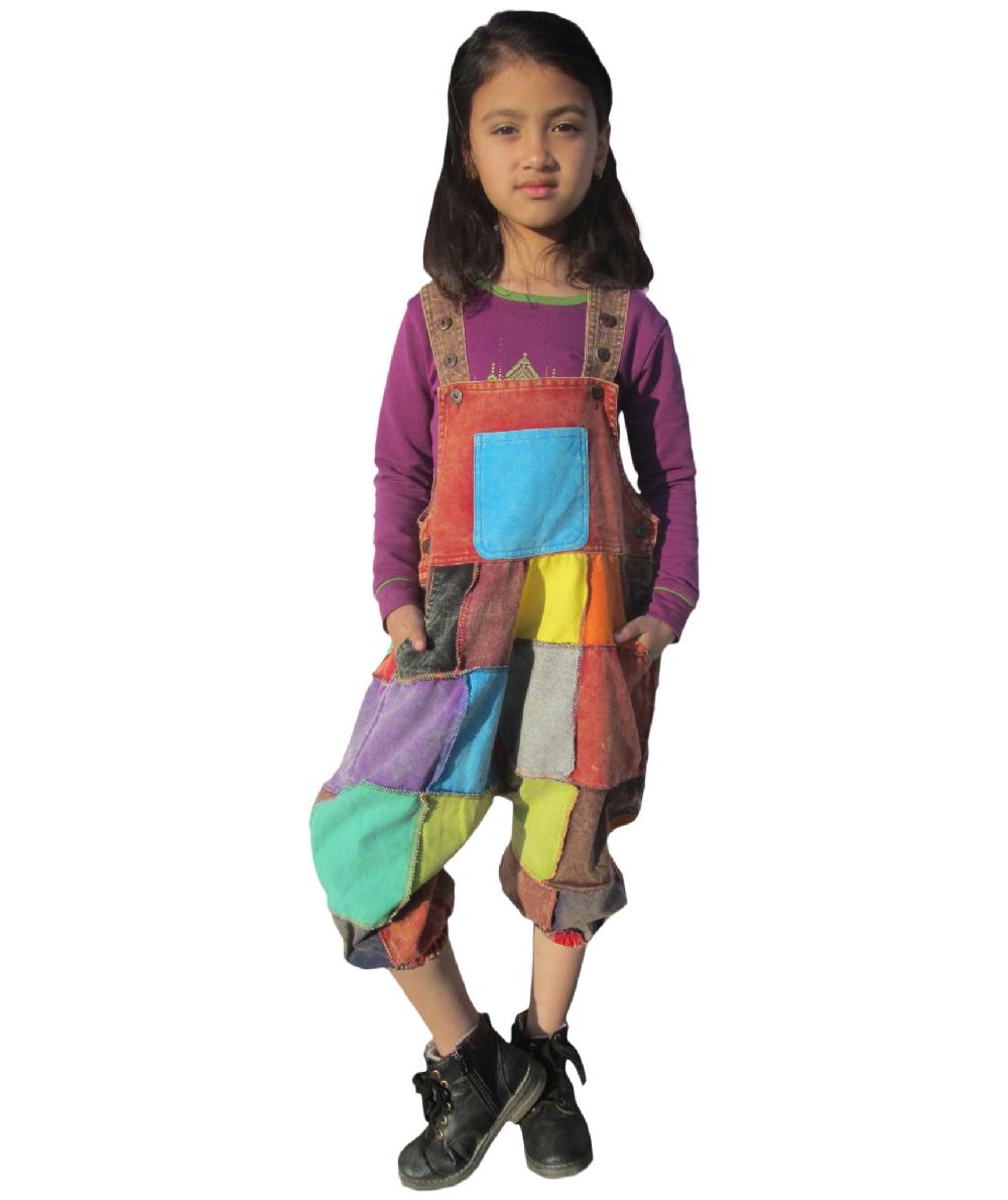 gheri Kids Drop Crutch Harem Patchwork Dungaree