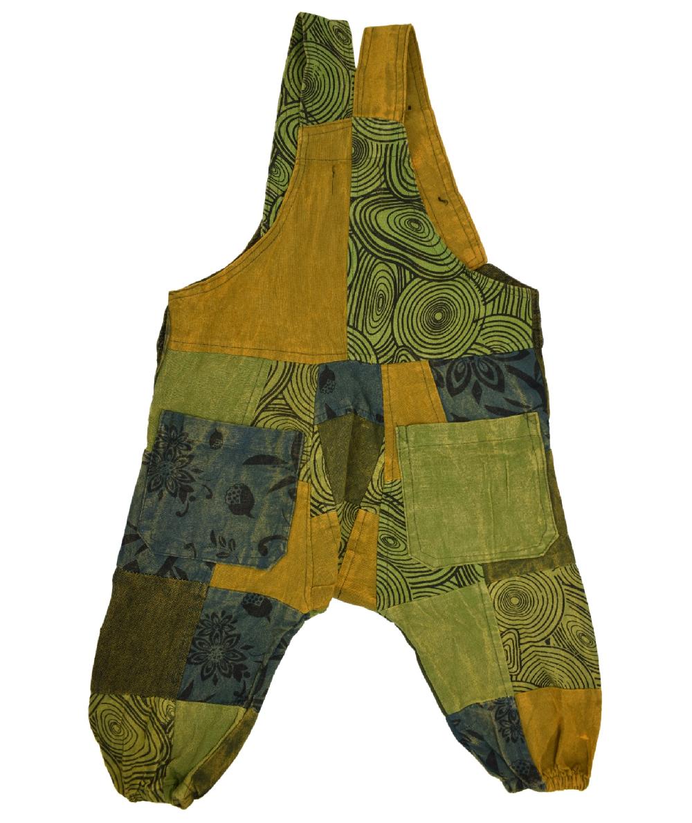 Gheri Kids Printed Patchwork Dungaree Green