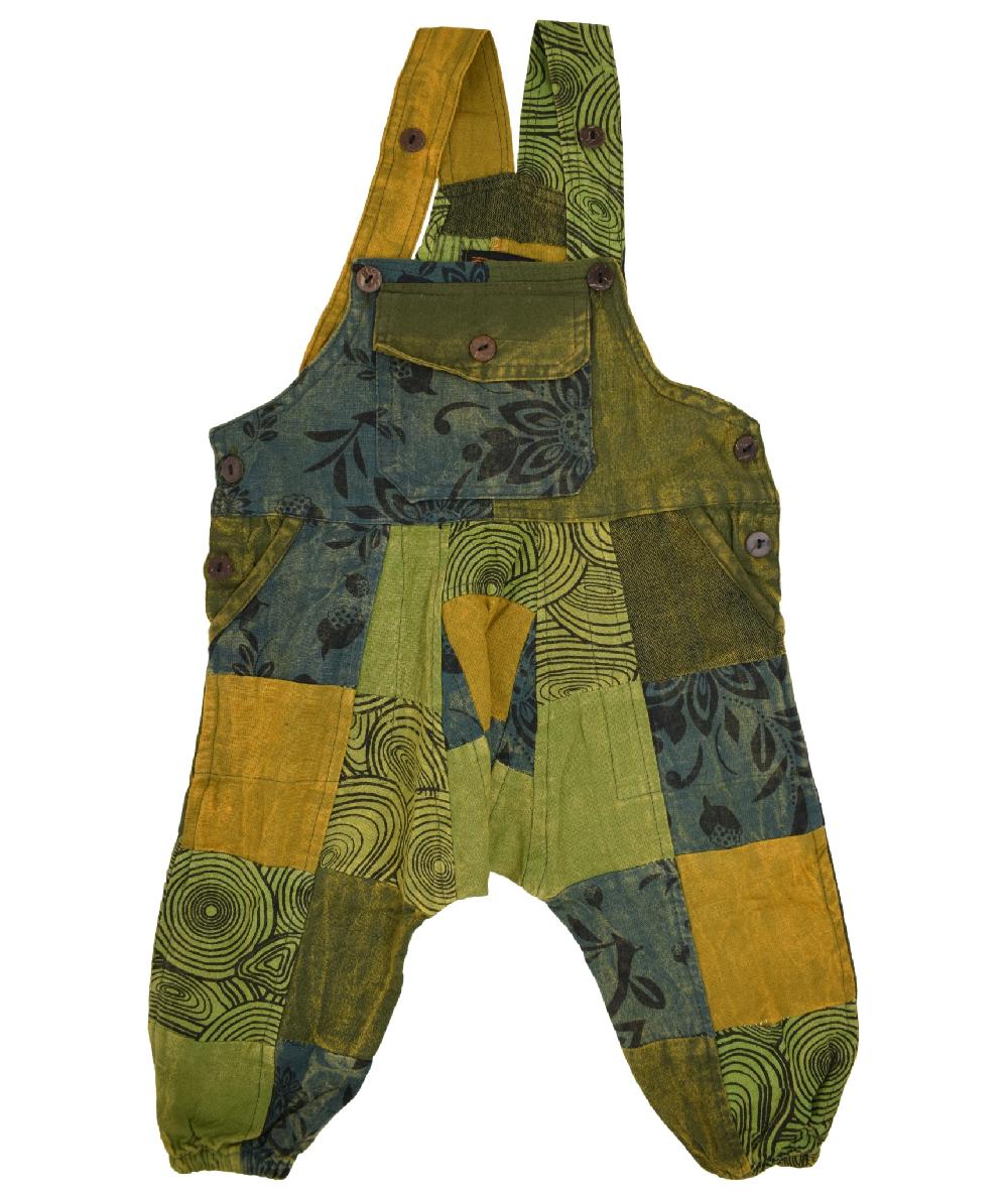 gheri Kids Printed Patchwork Dungaree Green