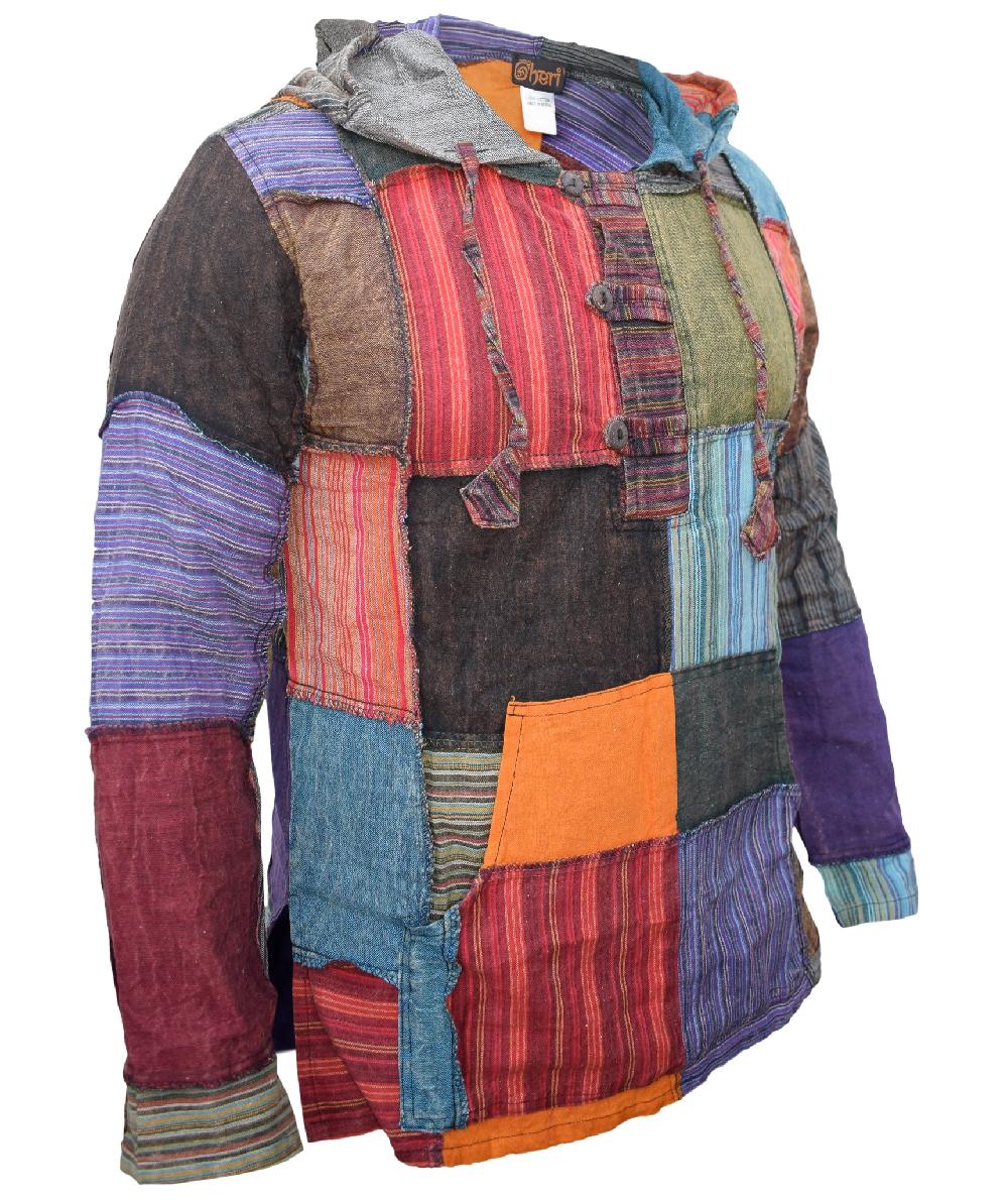 Gheri Mens Pixie Patchwork Long Hoodie Multicolor