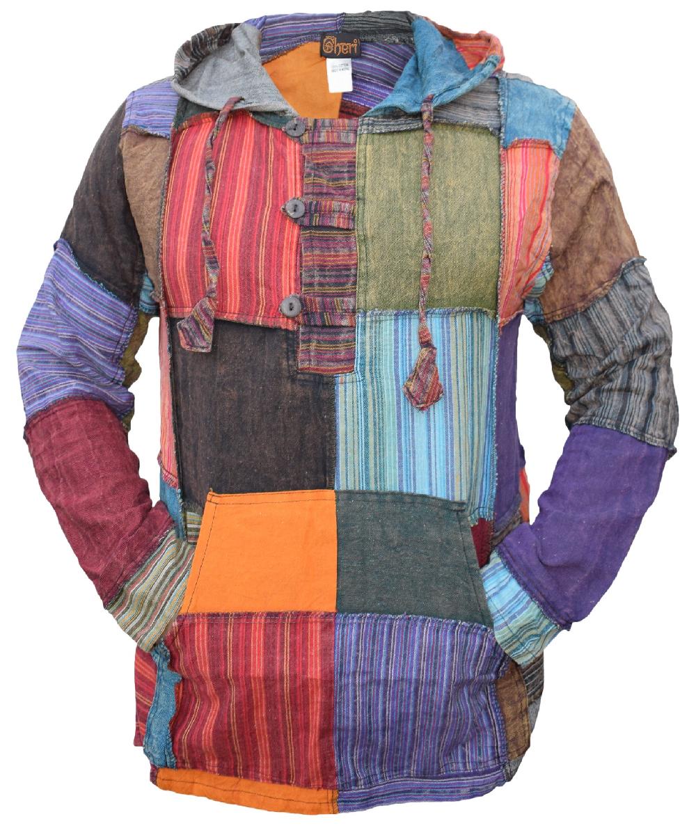 Gheri Mens Pixie Patchwork Long Hoodie Multicolor
