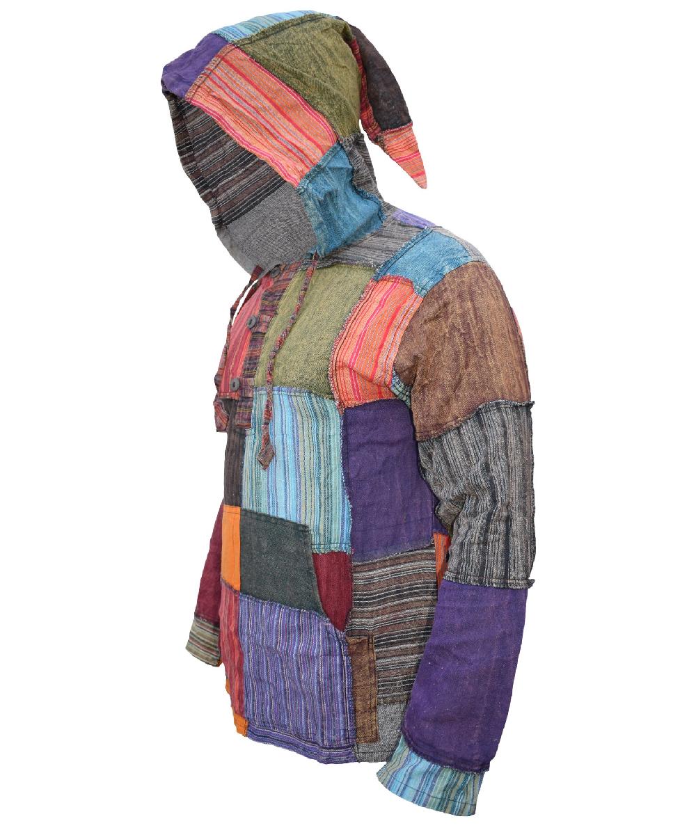 Gheri Mens Pixie Patchwork Long Hoodie Multicolor