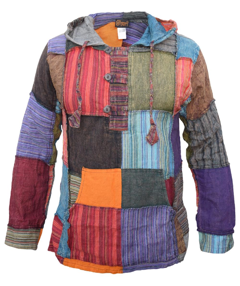 gheri Mens Pixie Patchwork Long Hoodie multicolor
