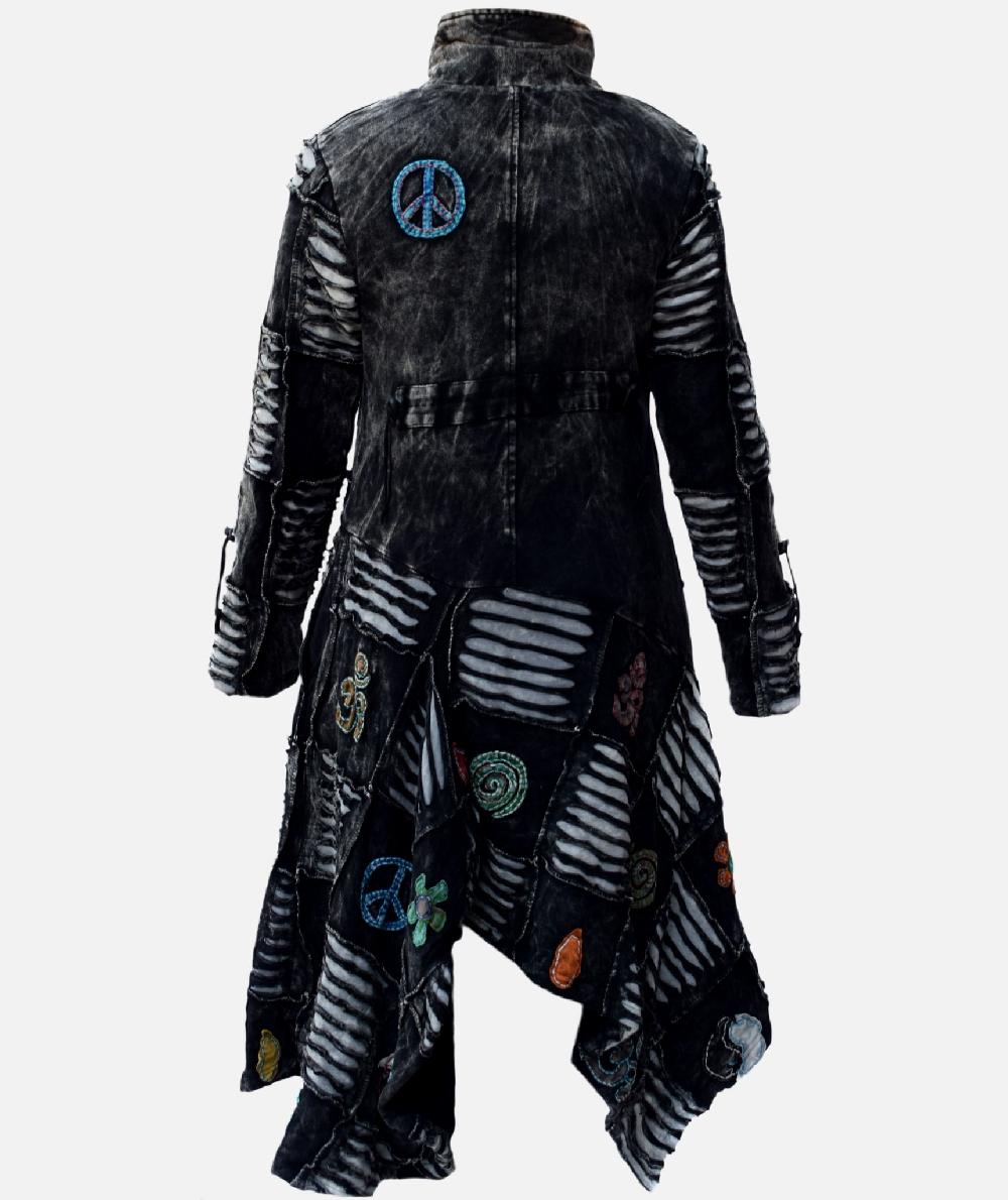 Gheri OM Patchwork Ribs Aysmmetrical Hem Coat Red